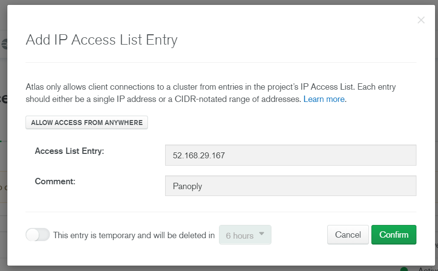 Allowlist Panoply’s data sources in MongoDB Atlas to access your databases.